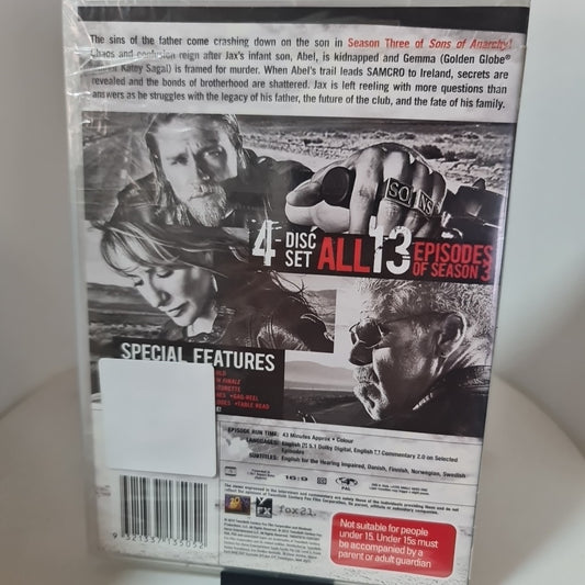 Sons of Anarchy : Season 3 (Brand NEW Sealed, DVD, Region 4, 2010) Free Post 1